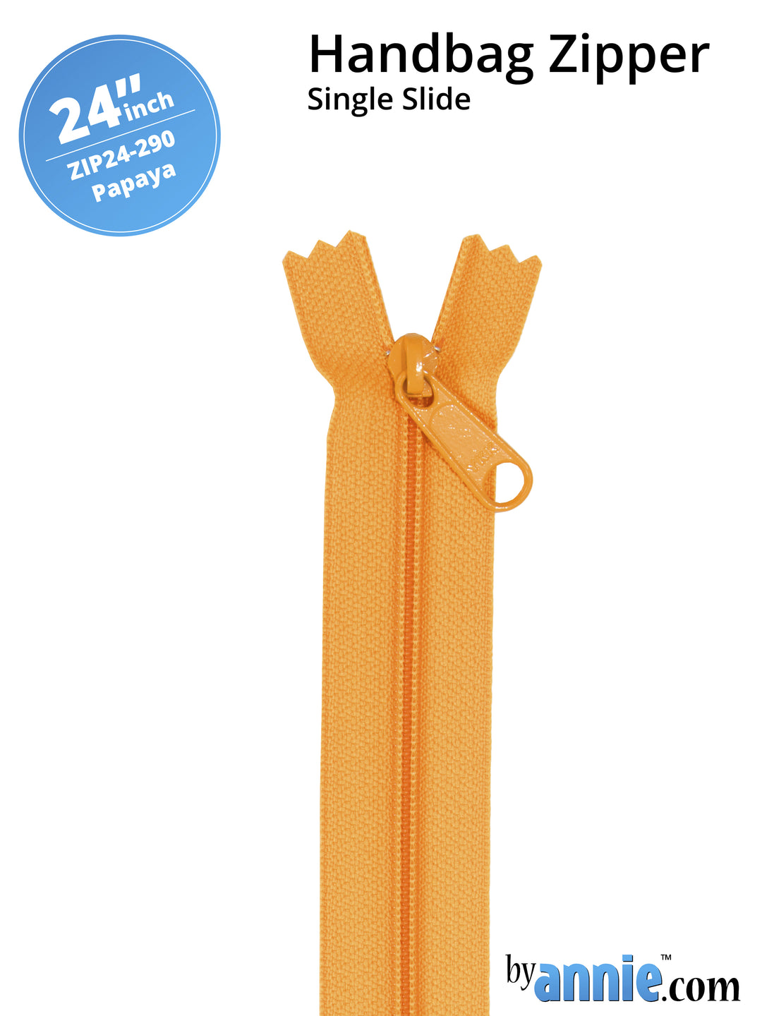 24" Handbag Zipper - Single Slide - Papaya