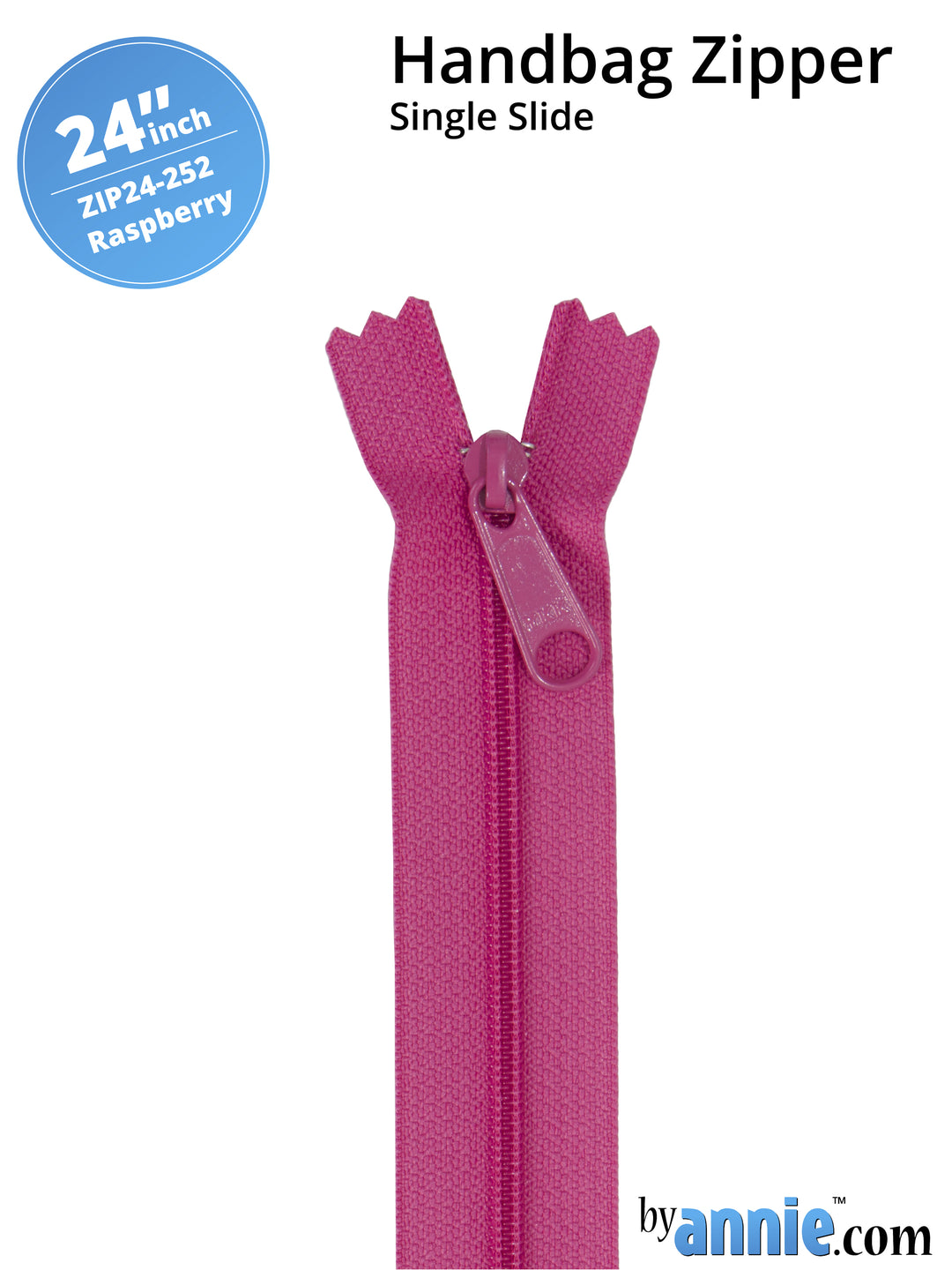 24" Handbag Zipper - Single Slide - Raspberry