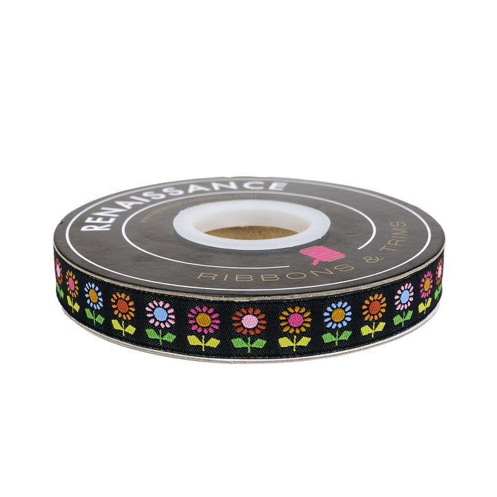 Catnap - Daisy in Black - 5/8" width - by Alexia Abegg - One Yard