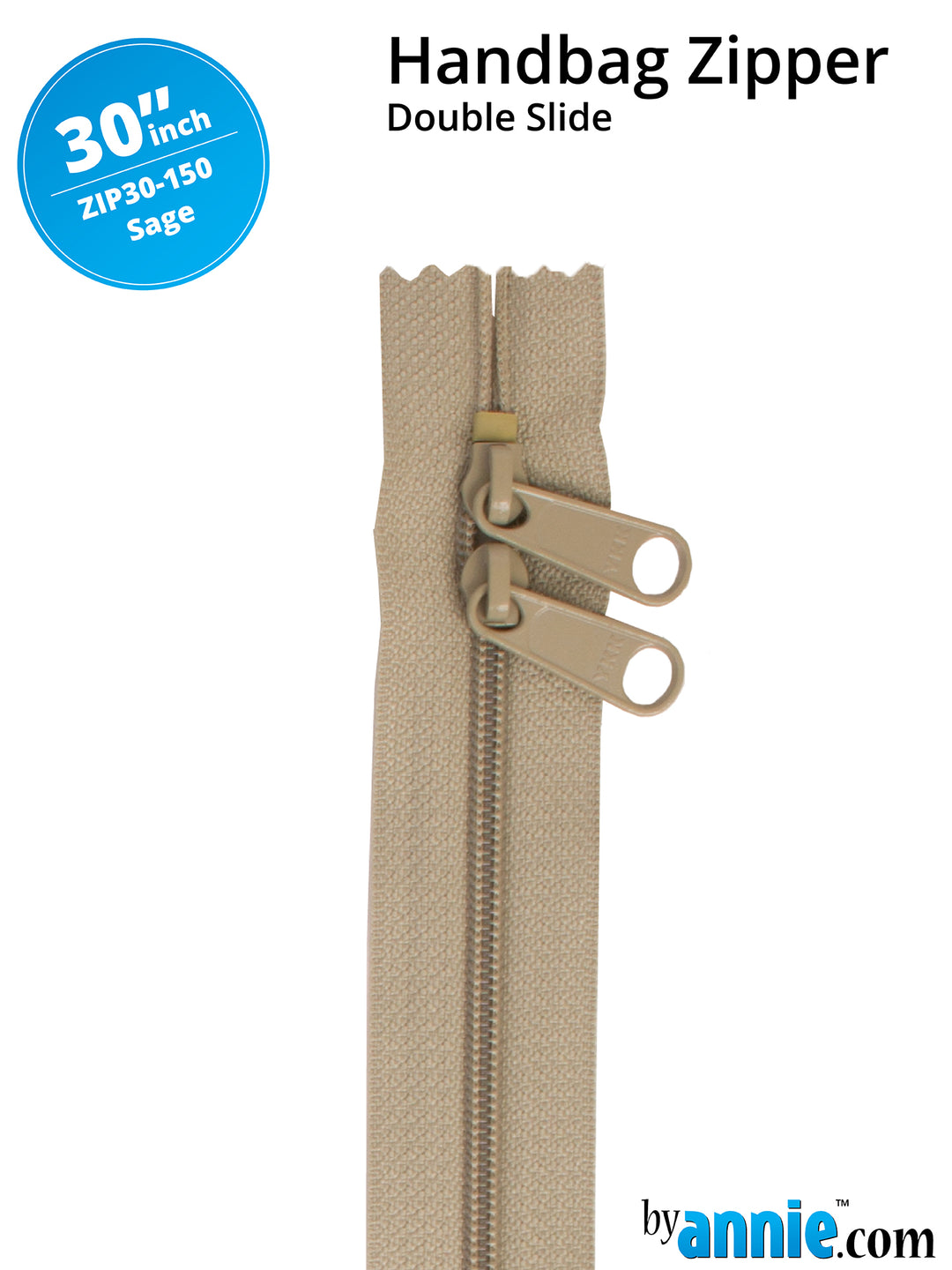 30" Handbag Zipper - Double Slide - Sage