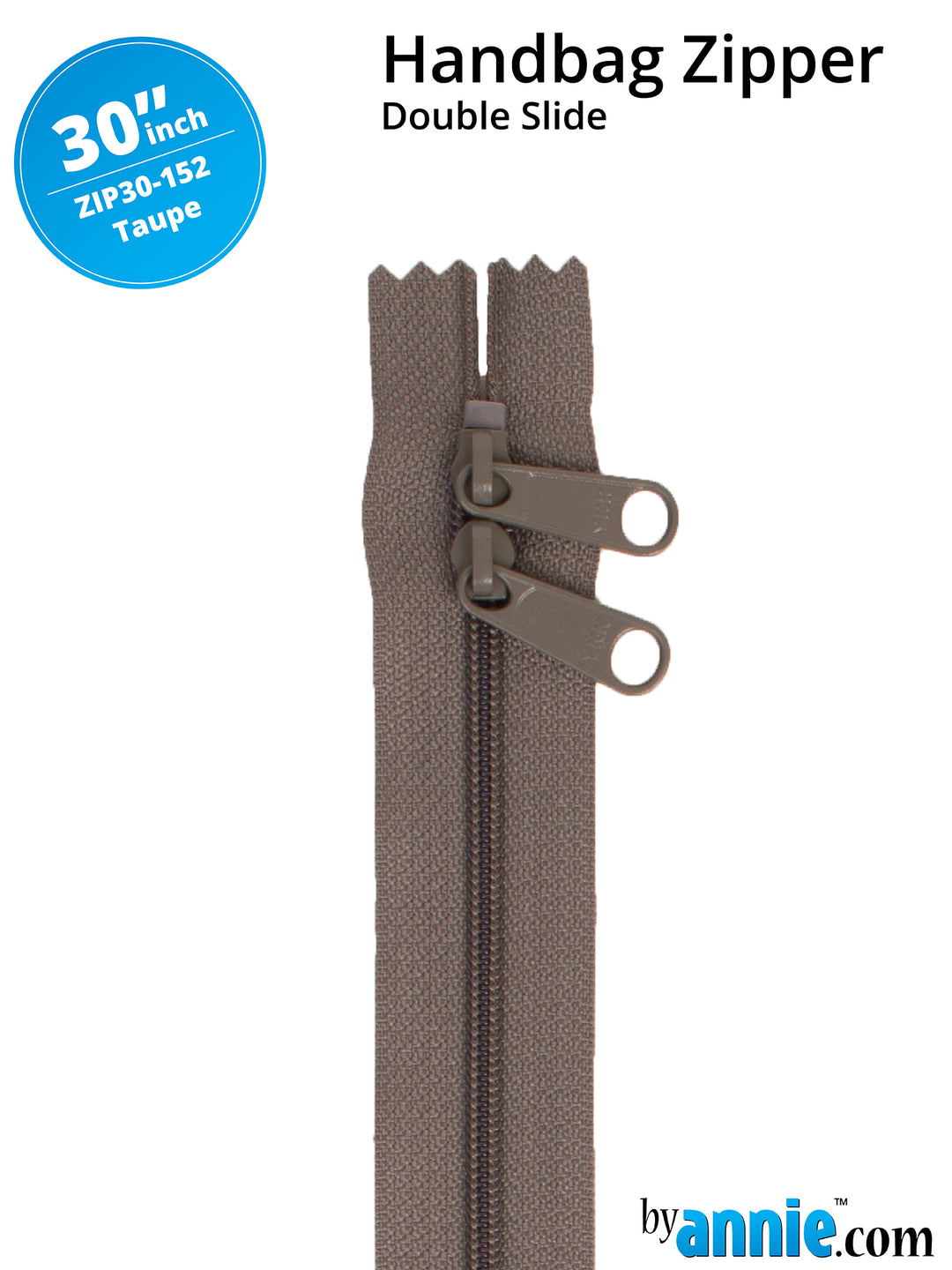 30" Handbag Zipper - Double Slide - Taupe
