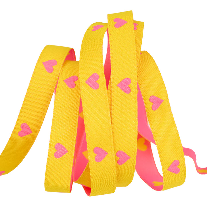 Hearts and Sparks - Hearts in Neon Pink/Yellow - 3/8" width - by Melody Miller - One Yard