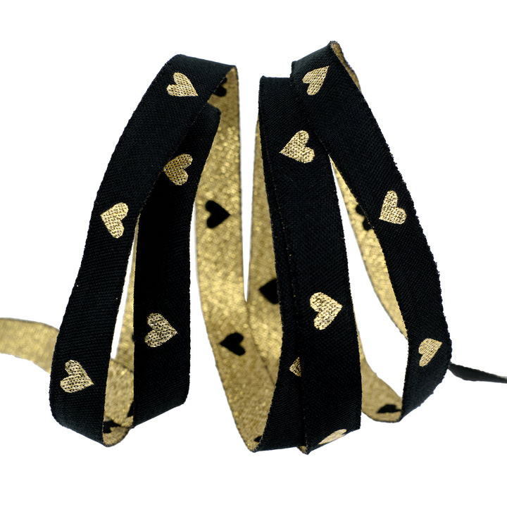 Hearts and Sparks - Hearts in Black/Gold - 3/8" width - by Melody Miller - One Yard