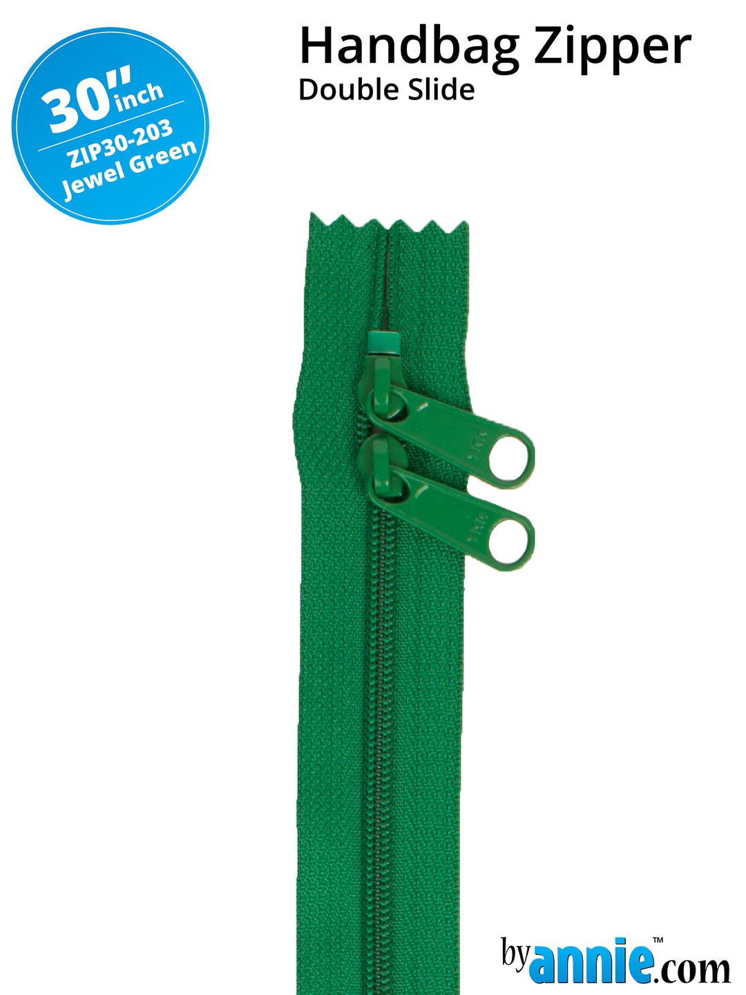 30" Handbag Zipper - Double Slide - Jewel Green
