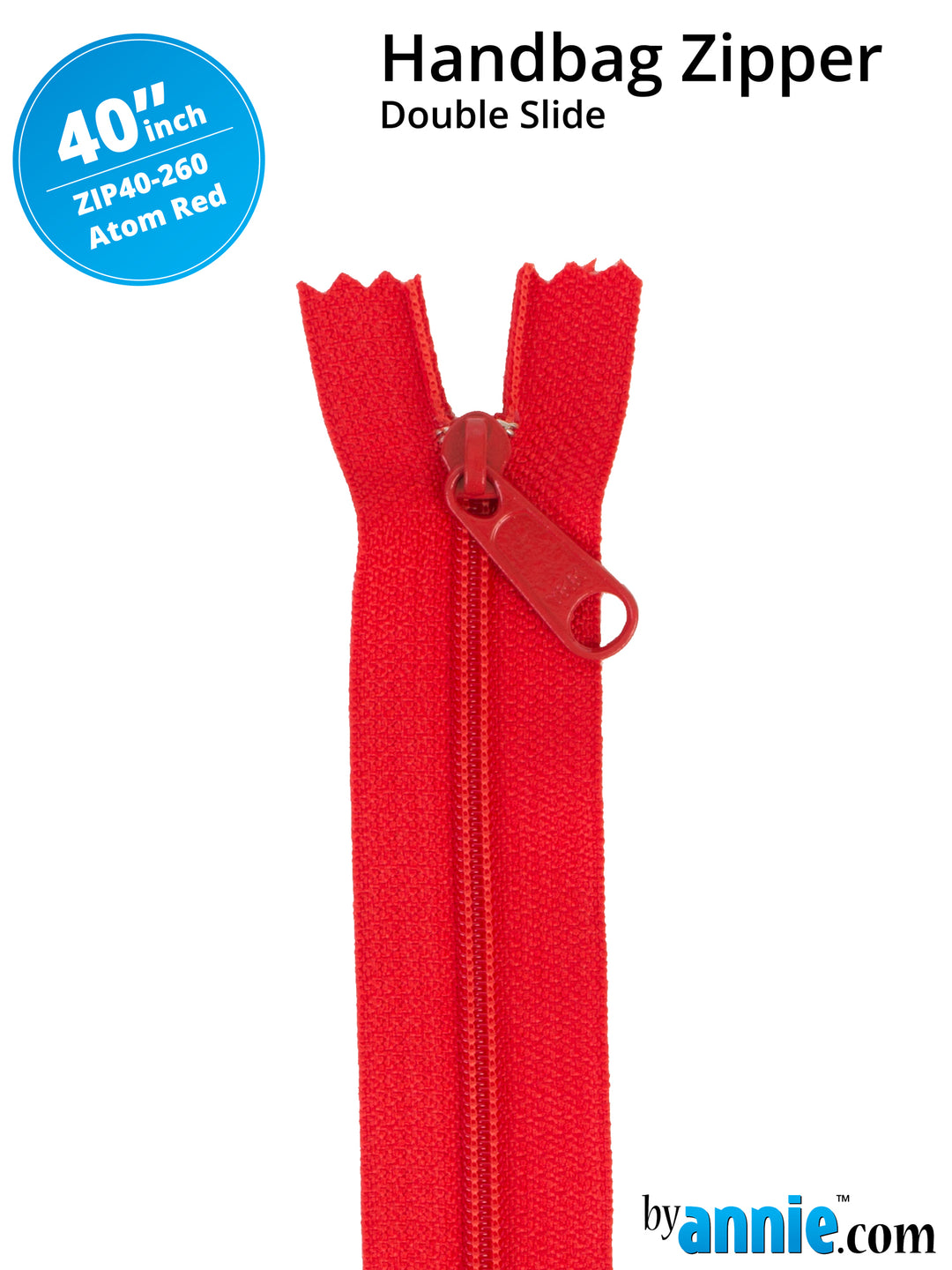 40" Handbag Zipper - Double Slide - Atom Red