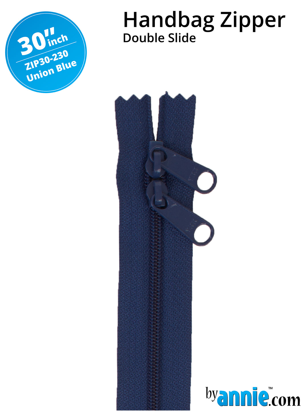 30" Handbag Zipper - Double Slide - Union Blue