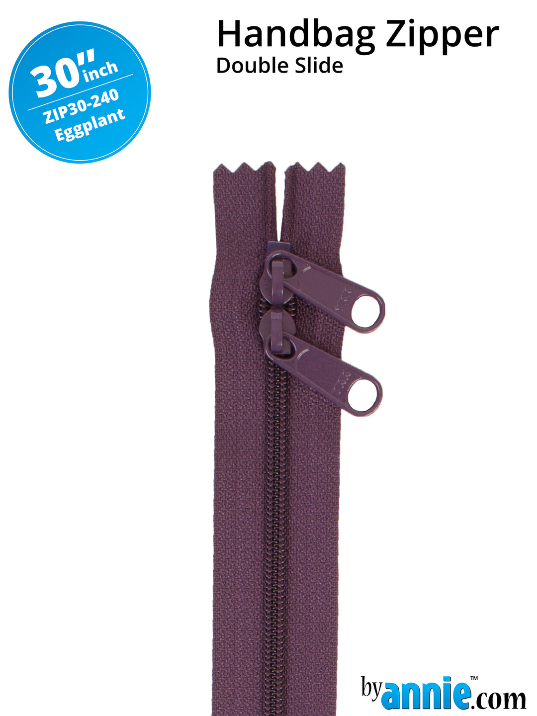 30" Handbag Zipper - Double Slide - Eggplant