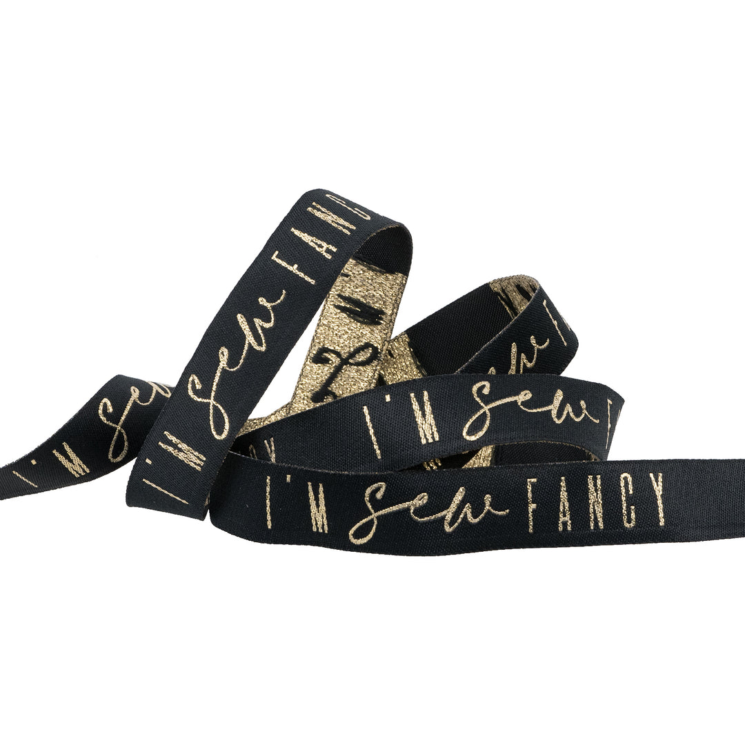 I'm Sew Fancy on Black - 5/8" width - Renaissance Ribbons - One Yard