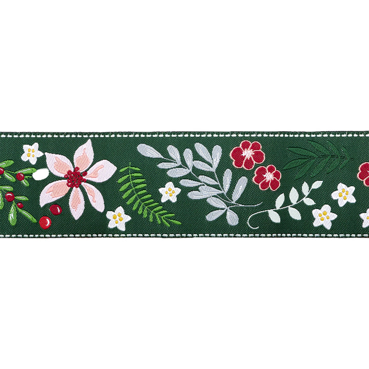 Mistletoe and Holly - Floral Mistletoe - 1-1/2" width - by Beverly McCullough - One Yard