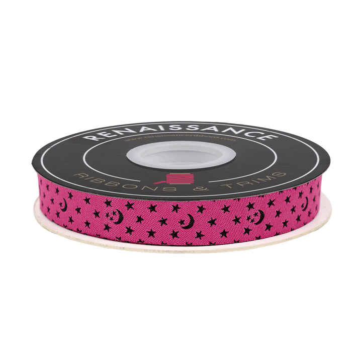 Ooh Lucky Lucky - Moon and Stars in Hot Pink - 5/8" width - by Alexia Abegg - One Yard