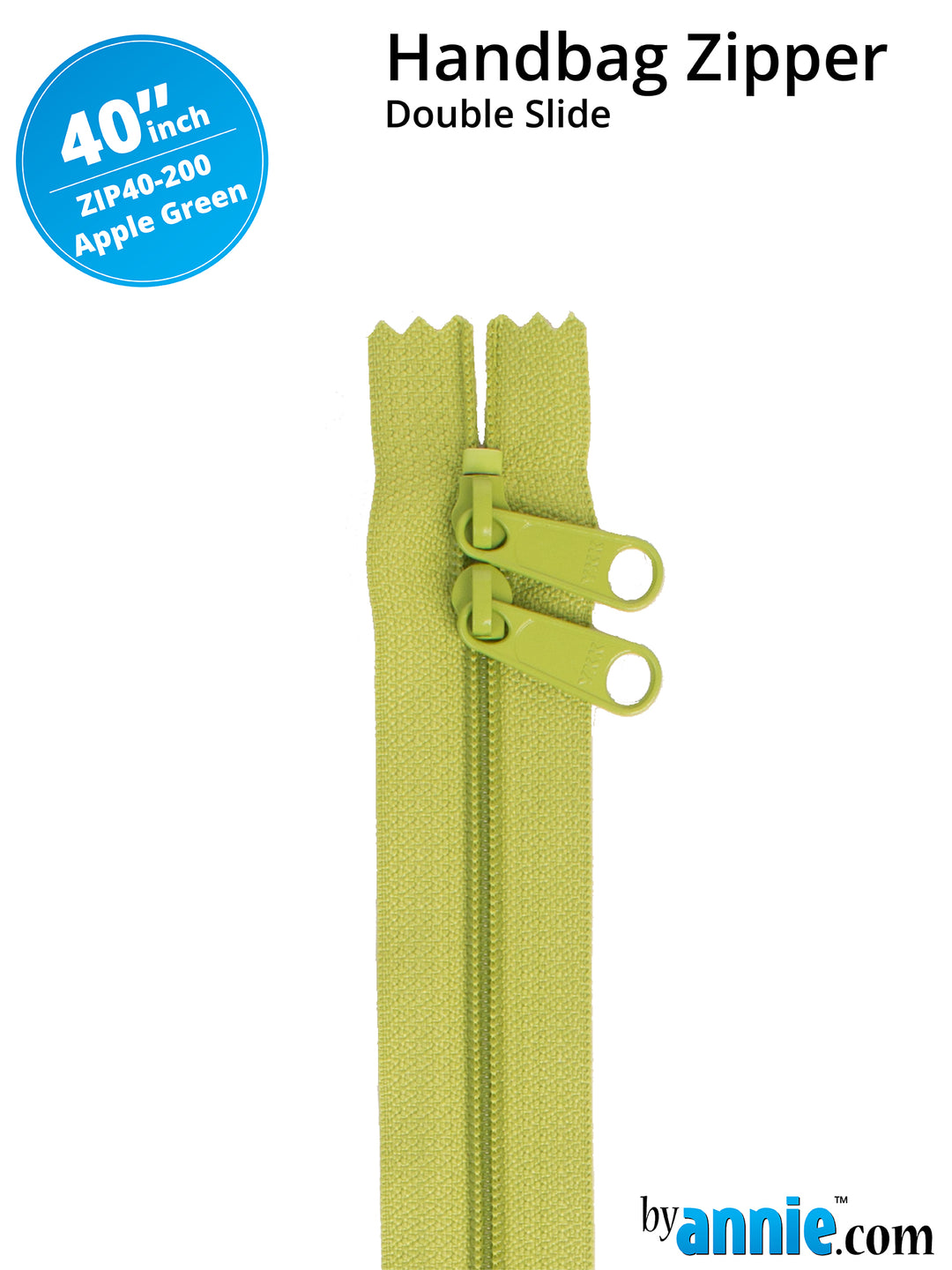 40" Handbag Zipper - Double Slide - Apple Green