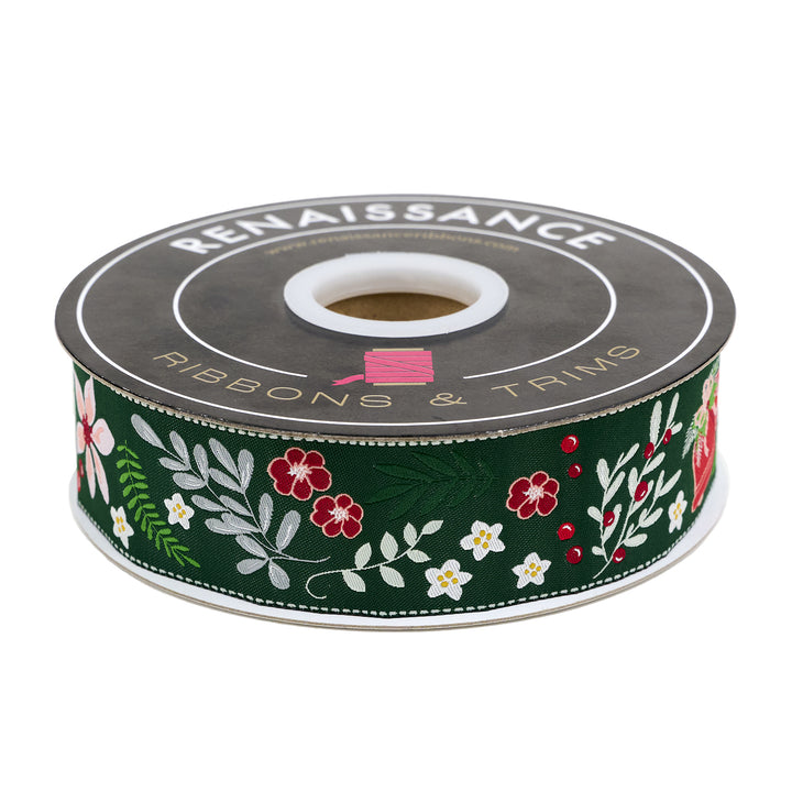 Mistletoe and Holly - Floral Mistletoe - 1-1/2" width - by Beverly McCullough - One Yard