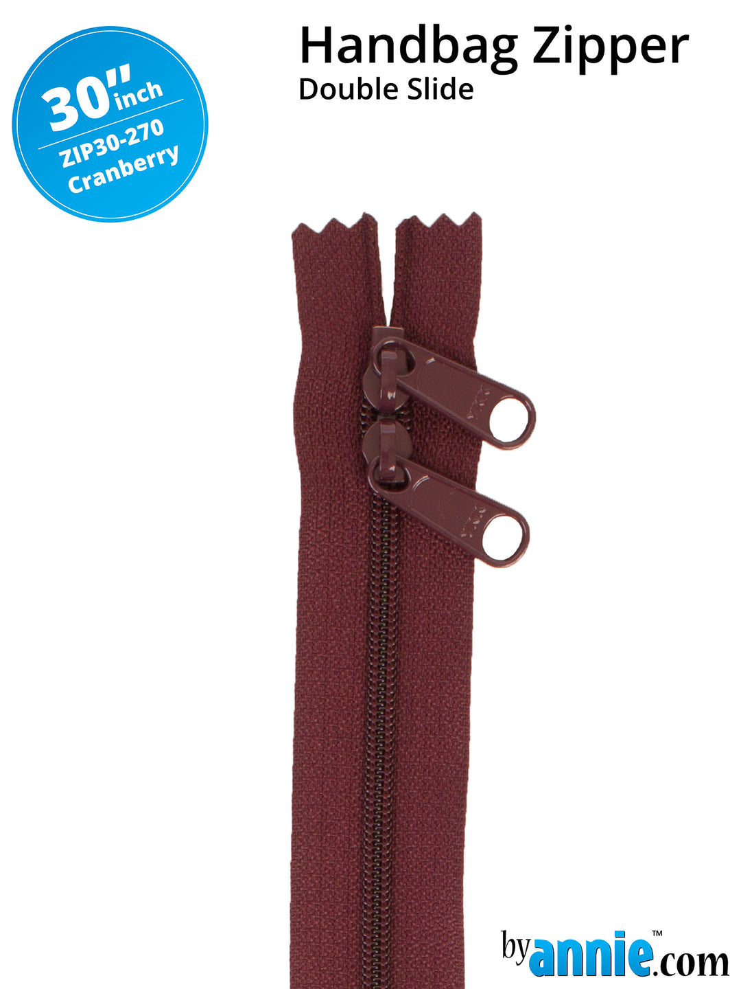 30" Handbag Zipper - Double Slide - Cranberry