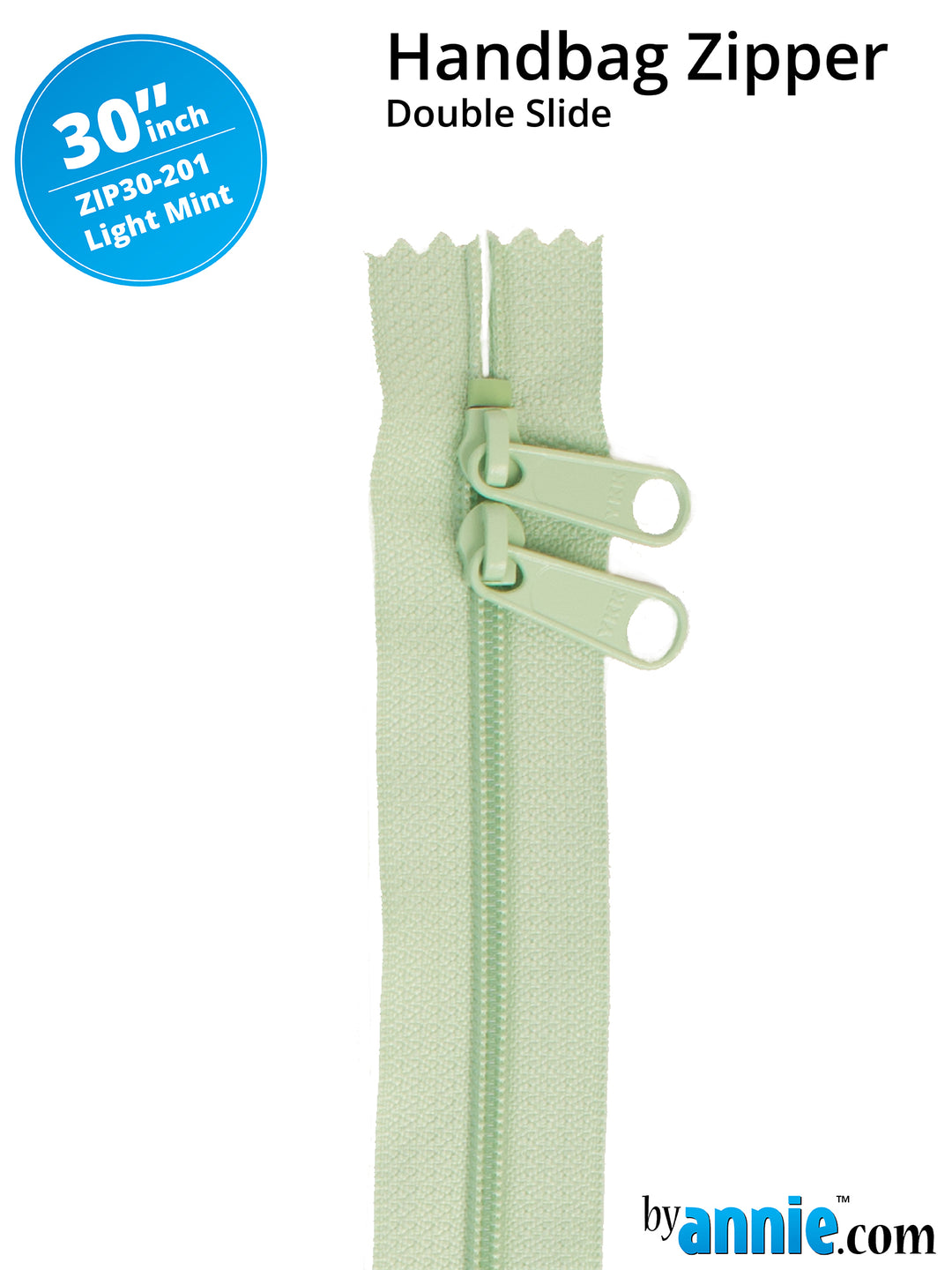 30" Handbag Zipper - Double Slide - Light Mint