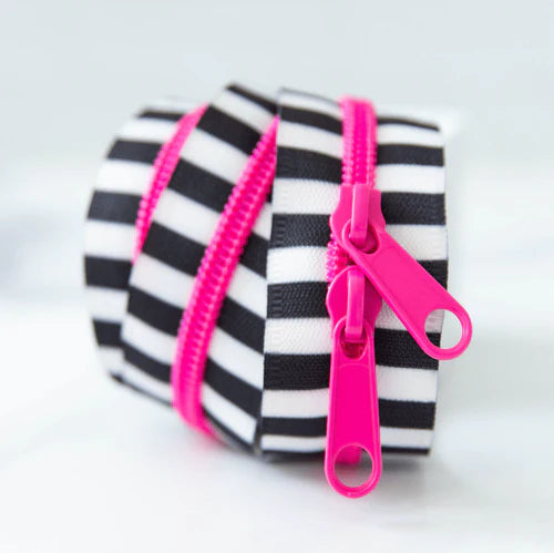 30" Handbag Zipper - Hot Pink + Black and White