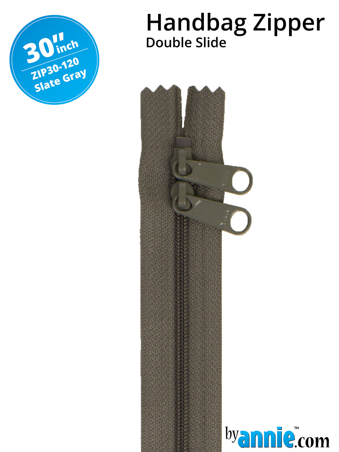 30" Handbag Zipper - Double Slide - Slate Gray