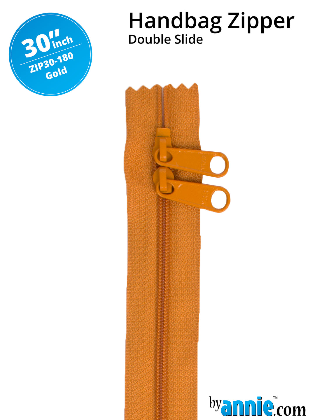 30" Handbag Zipper - Double Slide - Gold