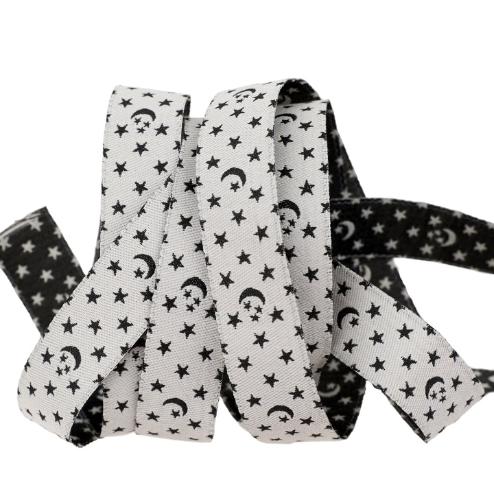Ooh Lucky Lucky - Moon and Stars in Natural - 5/8" width - by Alexia Abegg - One Yard