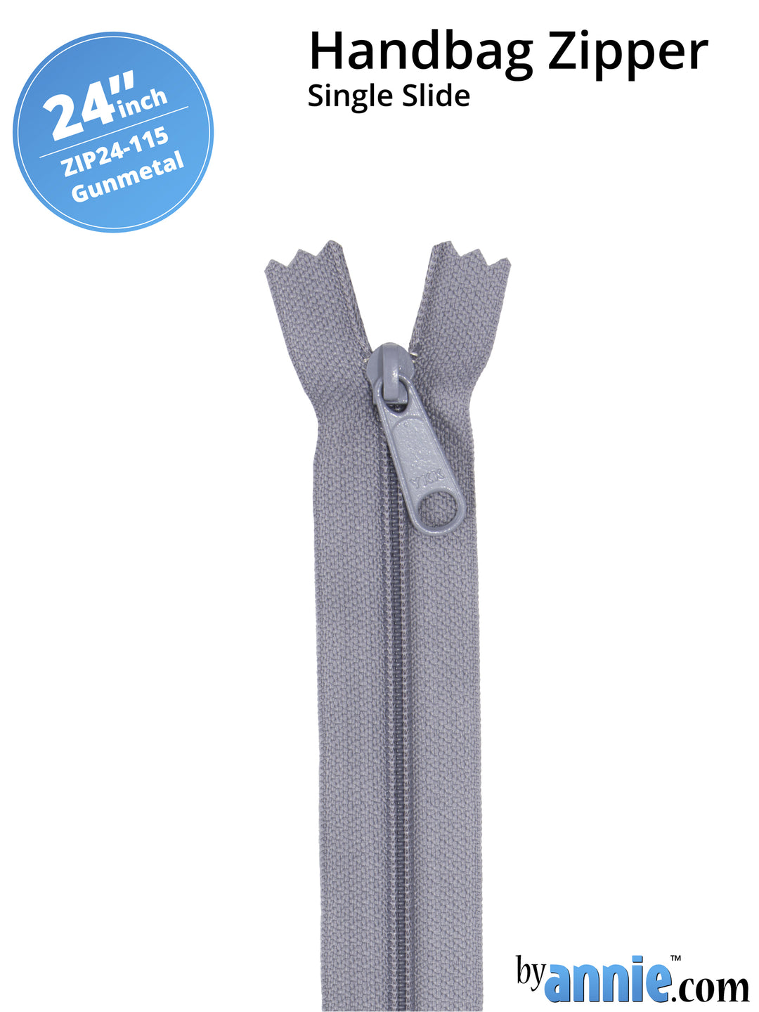 24" Handbag Zipper - Single Slide - Gunmetal