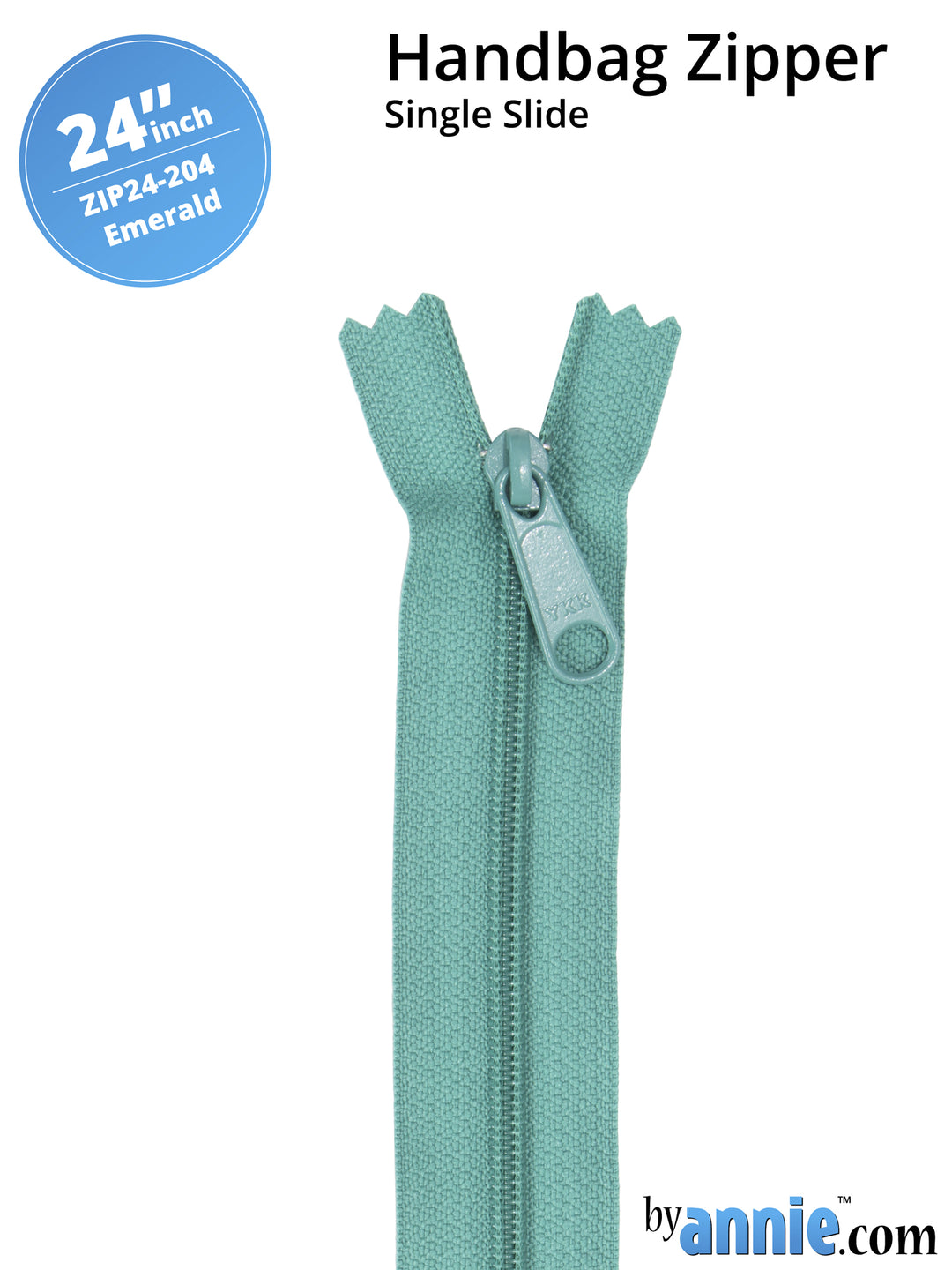 24" Handbag Zipper - Single Slide - Emerald