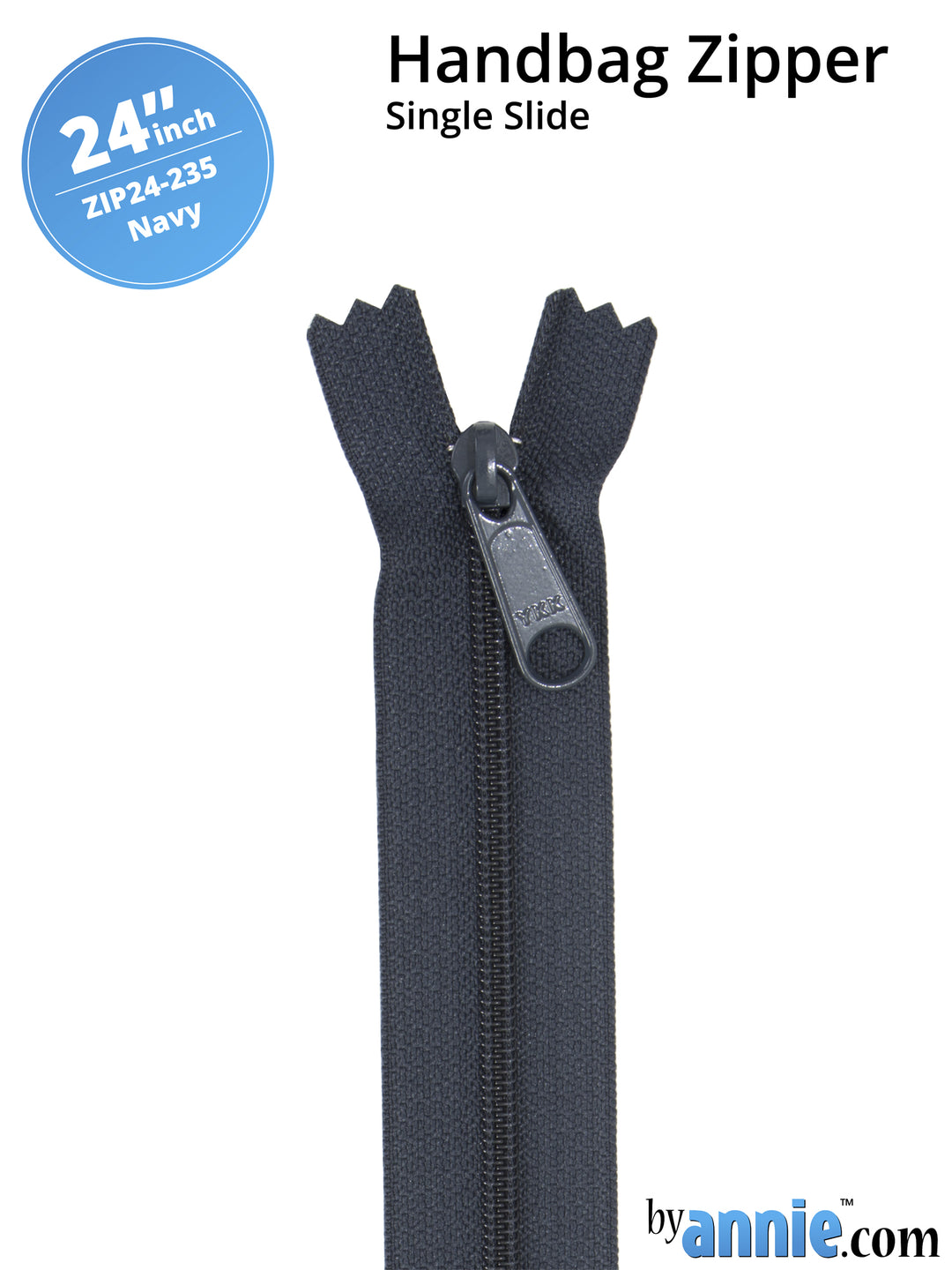 24" Handbag Zipper - Single Slide - Navy