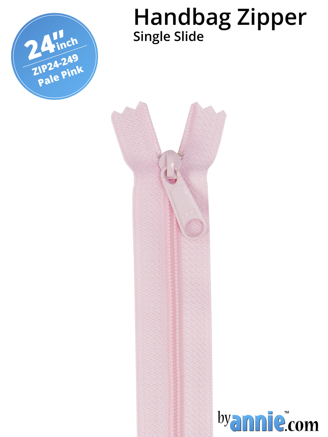 24" Handbag Zipper - Single Slide - Pale Pink