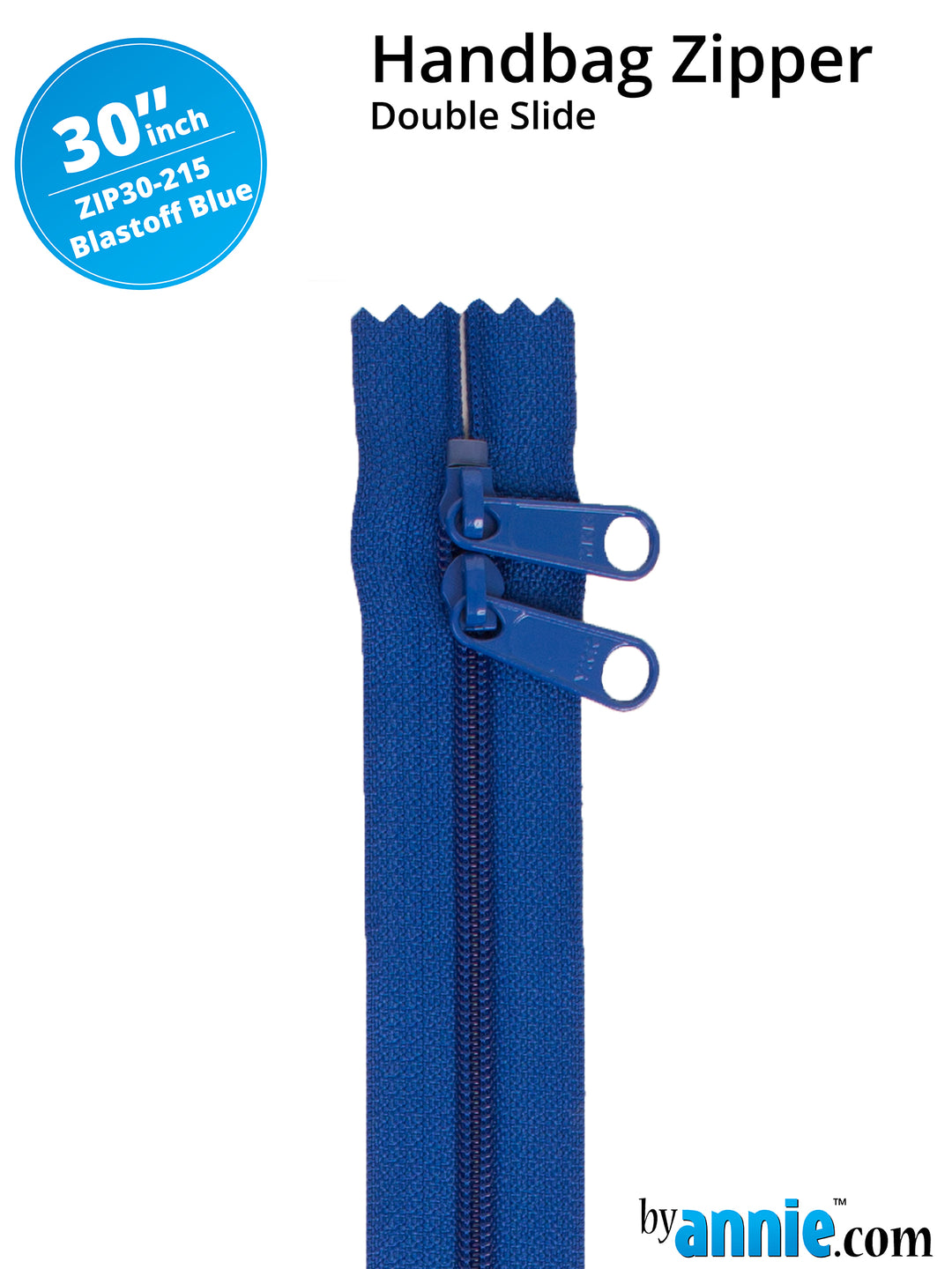 30" Handbag Zipper - Double Slide - Blastoff Blue