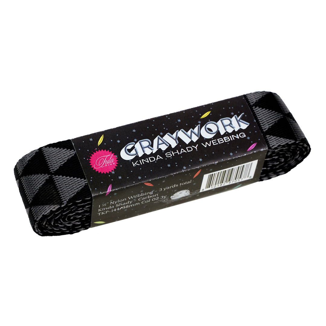 PREORDER - Graywork - Kinda Shady in Carbon WEBBING - 1-1/2" width - by Tula Pink - 3 Yard Pack