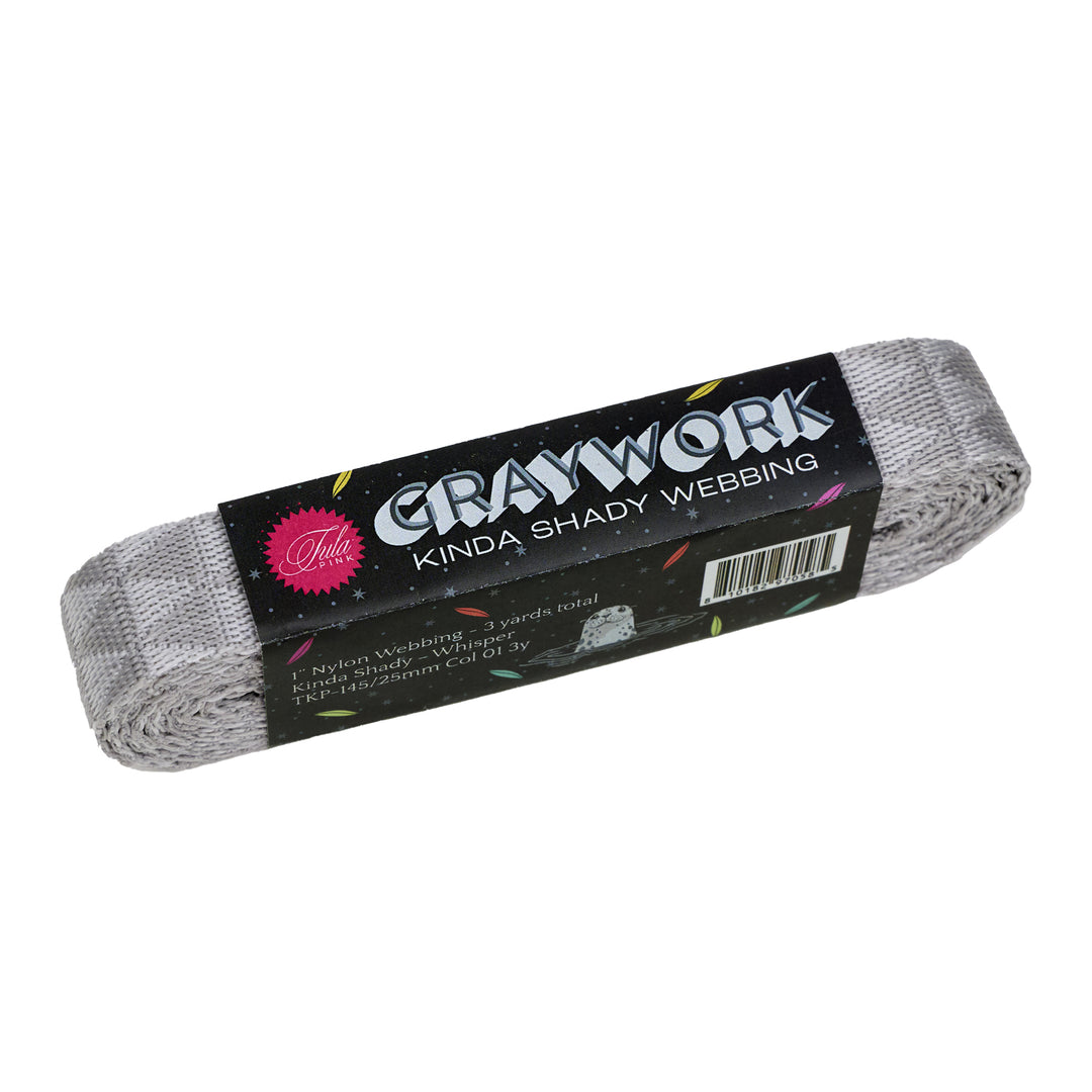 PREORDER - Graywork - Kinda Shady in Whisper WEBBING - 1" width - by Tula Pink - 3 Yard Pack