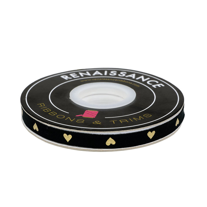 Hearts and Sparks - Hearts in Black/Gold - 3/8" width - by Melody Miller - One Yard