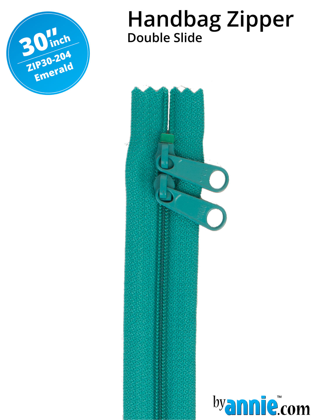 30" Handbag Zipper - Double Slide - Emerald