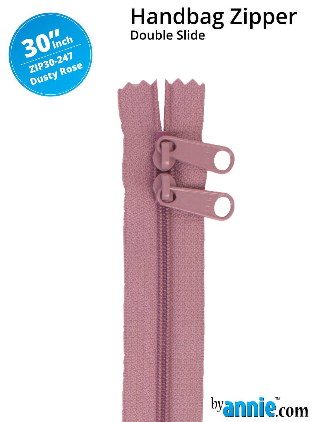 30" Handbag Zipper - Double Slide - Dusty Rose