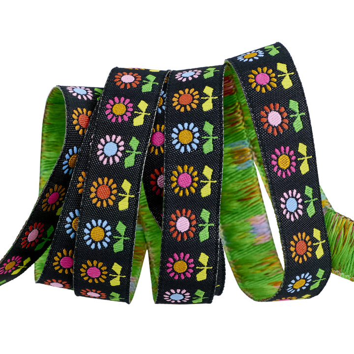 Catnap - Daisy in Black - 5/8" width - by Alexia Abegg - One Yard