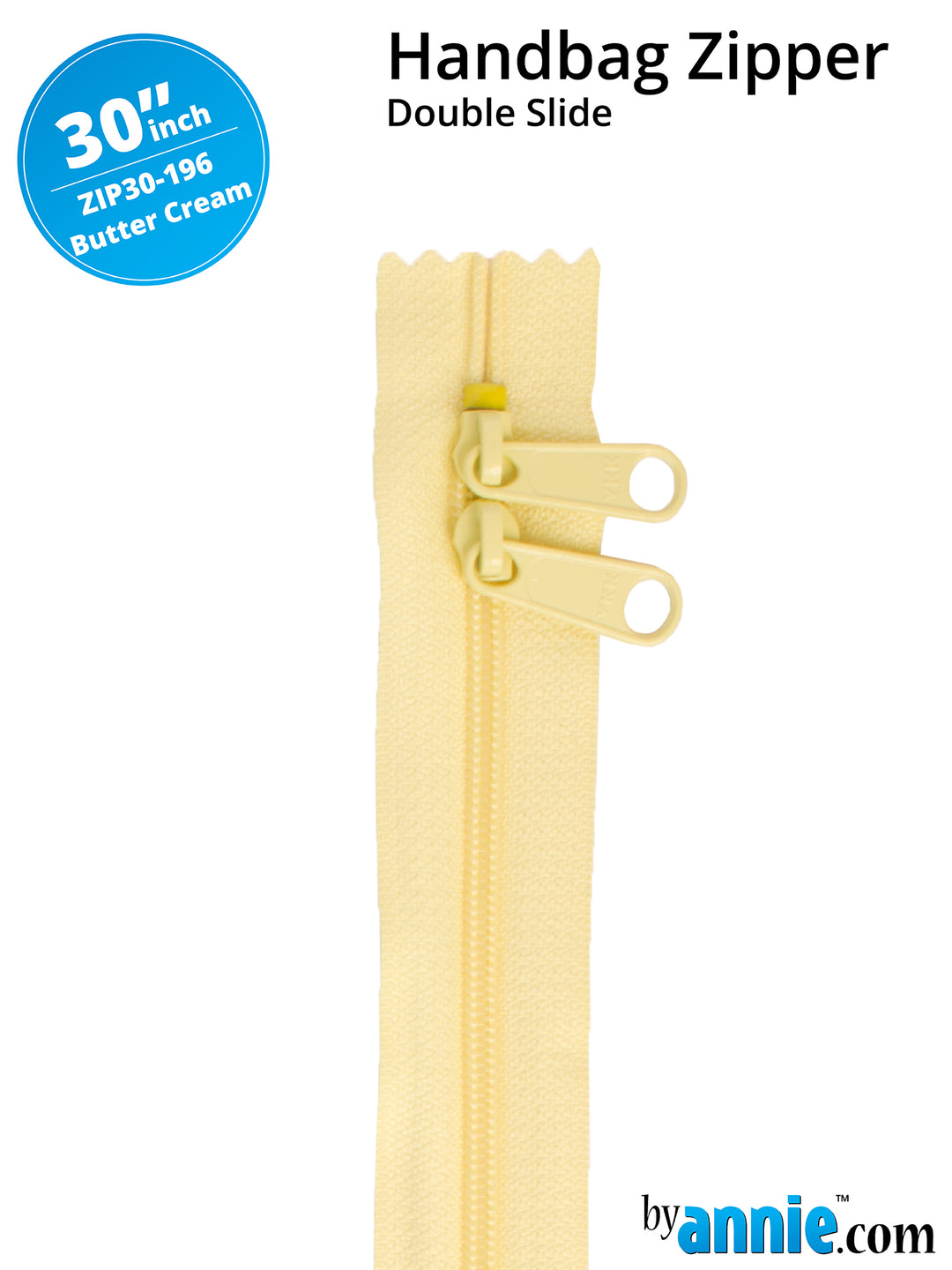30" Handbag Zipper - Double Slide - Butter Cream