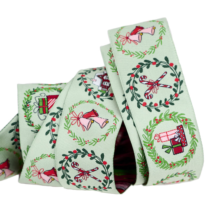 Mistletoe and Holly - Mistletoe Wreaths - 1-1/2" width - by Beverly McCullough - One Yard