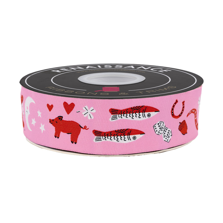 Ooh Lucky Lucky - Lucky in Pink - 1-1/2" width - by Alexia Abegg - One Yard