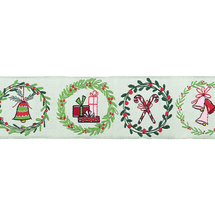 Mistletoe and Holly - Mistletoe Wreaths - 1-1/2" width - by Beverly McCullough - One Yard