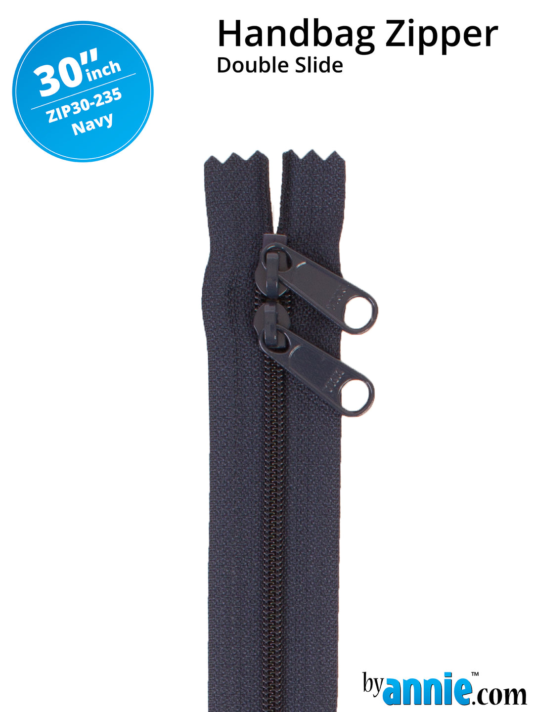 30" Handbag Zipper - Double Slide - Navy