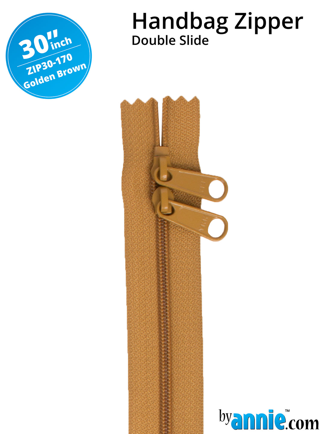 30" Handbag Zipper - Double Slide - Golden Brown