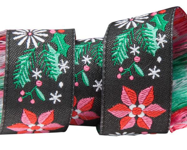 Poinsettia black  - 7/8" -by the yard