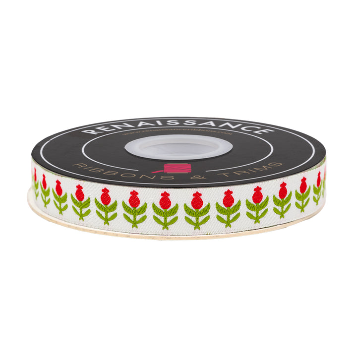 Buon Natale - Pomegranates in Ivory - 5/8" - by Joanna Figueroa - One Yard