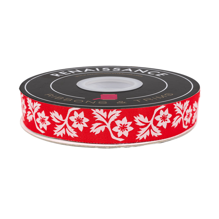 Buon Natale - Holly and Vine in Pomegranate - 7/8" - by Joanna Figueroa - One Yard