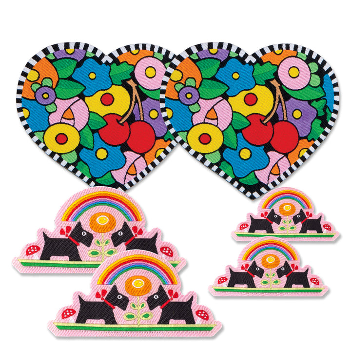 Set of 6 Patches Scotties Rainbow and Cherries Full Heart-ME