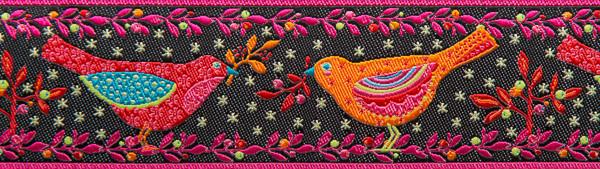 Red and Orange Birds on Black - 1-1/2"- by the yard
