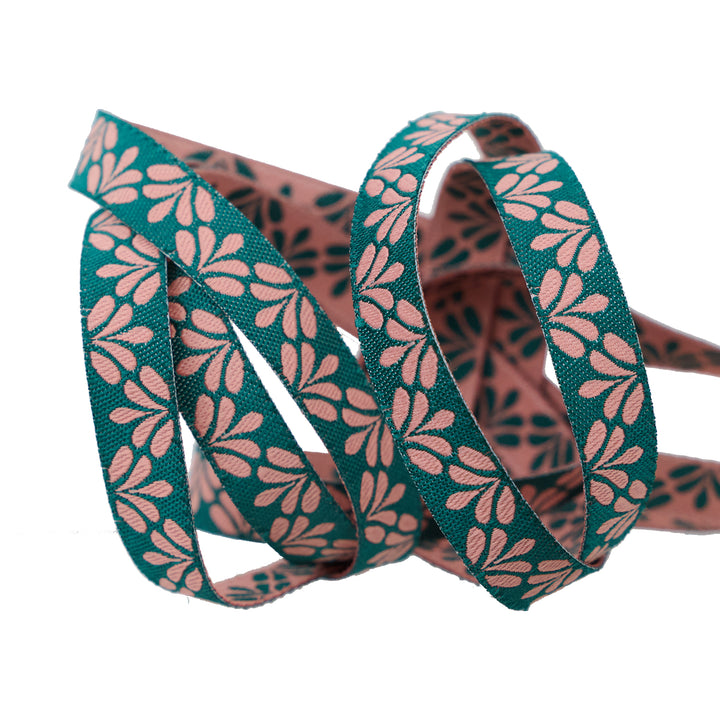 Flora in Teal - 3/8" width - Savannah - One Yard