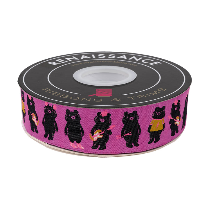Teddy and the Bears - The Band in Raspberry - 1-1/2" - by Sarah Watts - One Yard
