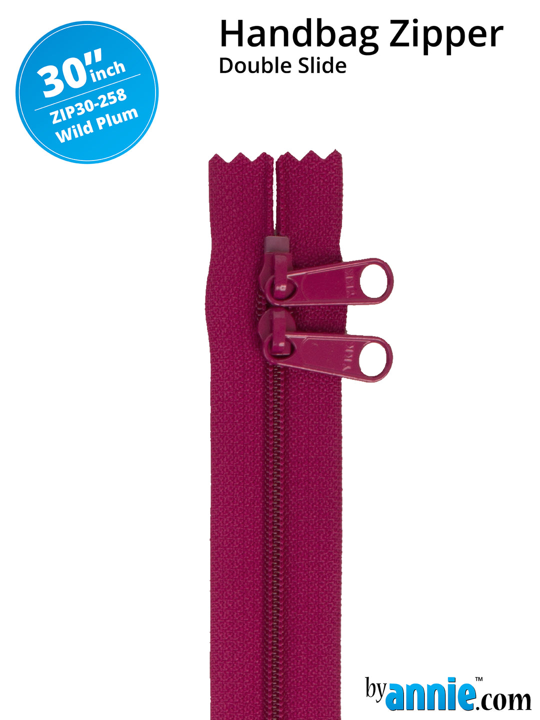 30" Handbag Zipper - Double Slide - Wild Plum