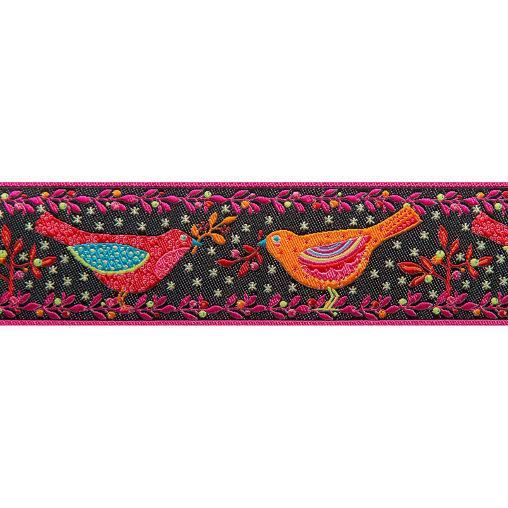 Red and Orange Birds on Black - 1-1/2"- by the yard