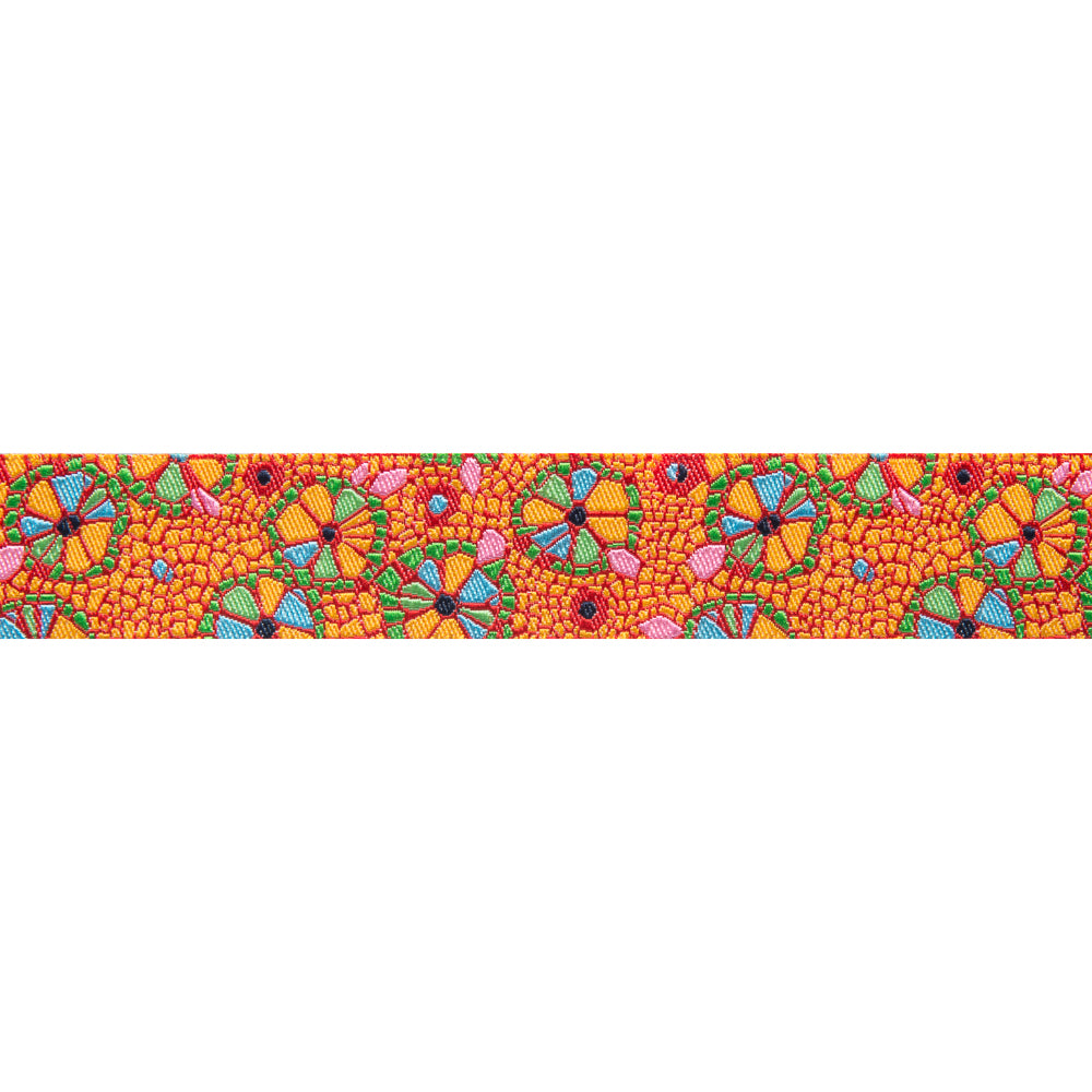 Mosaic Floral on Orange  - 7/8" -by the yard