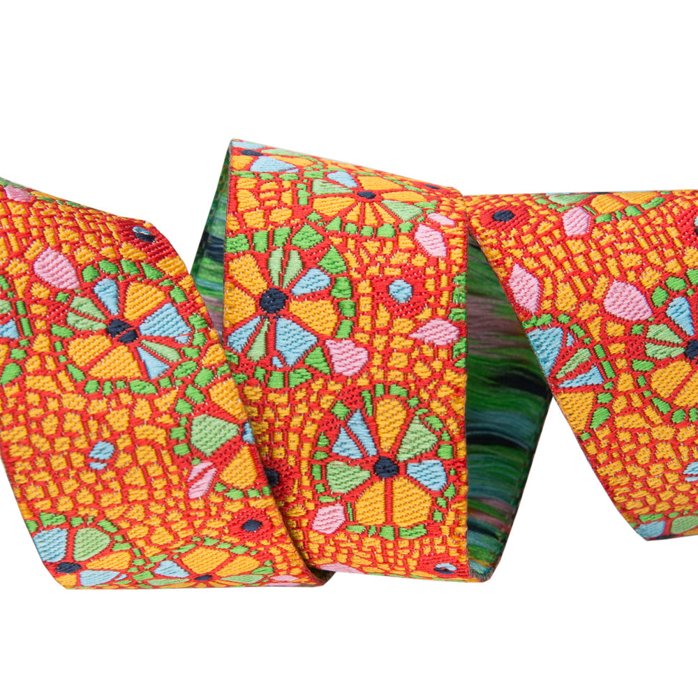 Mosaic Floral on Orange by Odile Bailloeul - 7/8" -by the yard